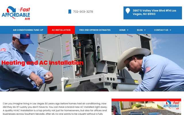 Fast Affordable Air's page as the assistant saw it