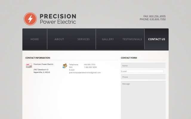 Precision Power Electric's page as the assistant saw it