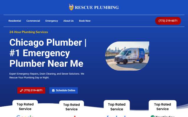 Rescue Plumbing's page as the assistant saw it