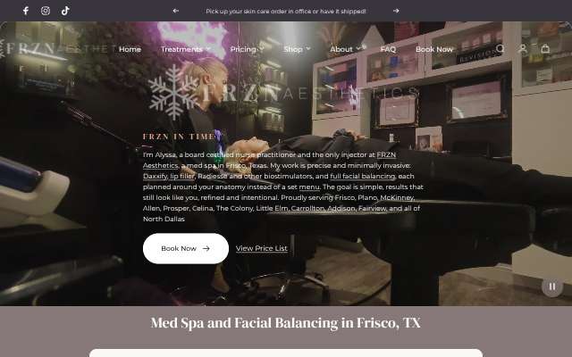 FRZN Aesthetics's page as the assistant saw it