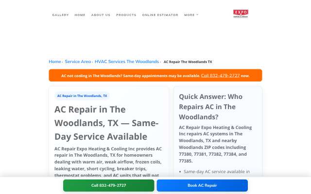 AC Repair Expo Heating & Cooling's page as the assistant saw it