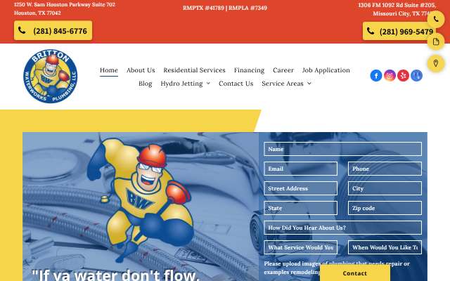 Britton Waterworks Plumbing LLC's page as the assistant saw it