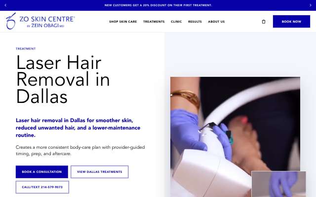 ZO Skin Centre Dallas's page as the assistant saw it