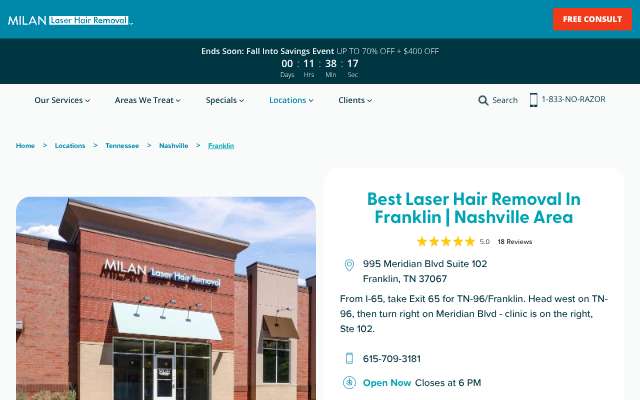 Milan Laser Hair Removal (Franklin)'s page as the assistant saw it
