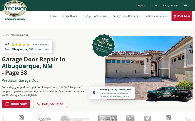 Precision Garage Door of Albuquerque's page as the assistant saw it