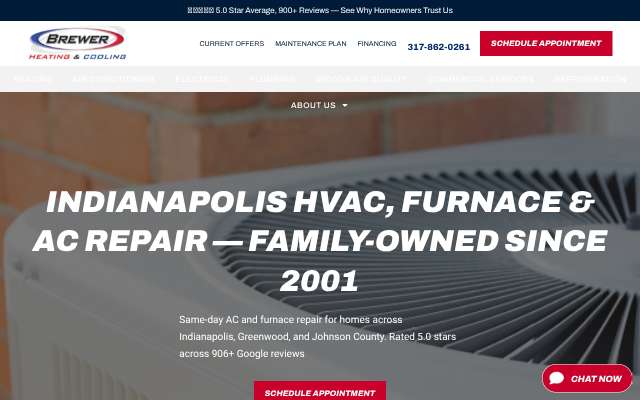 Brewer Heating & Cooling's page as the assistant saw it