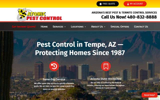Atomic Pest Control's page as the assistant saw it
