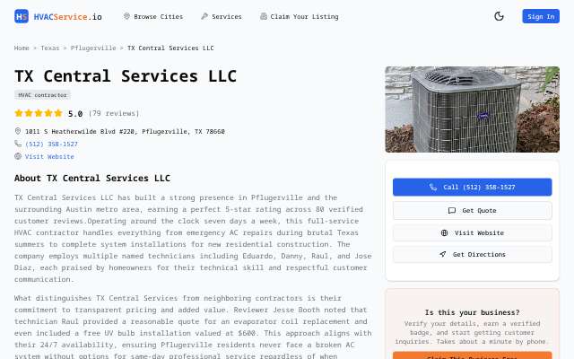 TX Central Services LLC's page as the assistant saw it