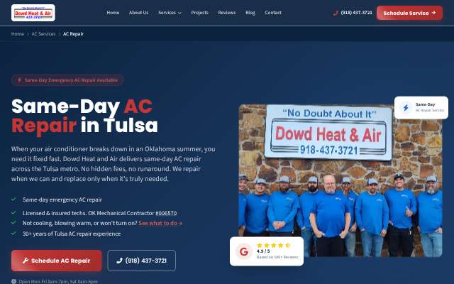 Dowd Heat and Air's page as the assistant saw it