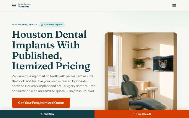 Dental Implants Houston's page as the assistant saw it