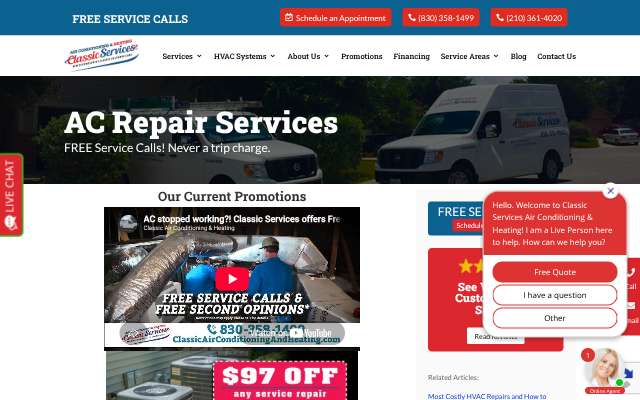 Classic Services Air Conditioning & Heating's page as the assistant saw it