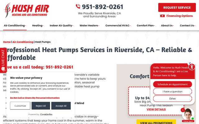 Hush Air Heating & Air Conditioning's page as the assistant saw it