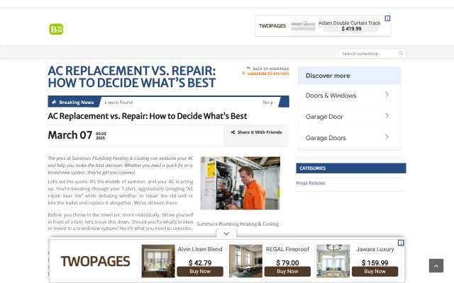 Summers Plumbing Heating & Cooling's page as the assistant saw it
