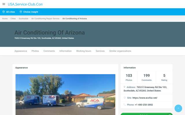 Air Conditioning of Arizona's page as the assistant saw it