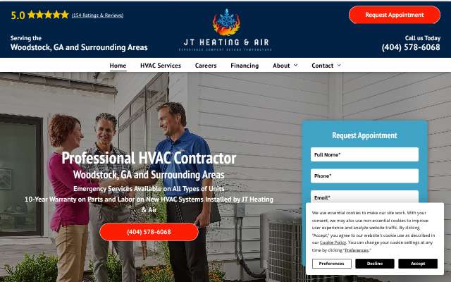 JT Heating & Air's page as the assistant saw it