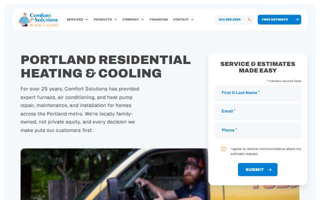 Comfort Solutions Heating & Cooling's page as the assistant saw it