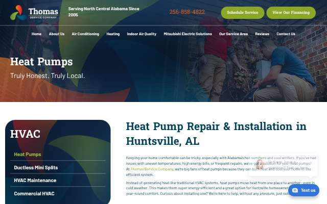 Thomas Service Company's page as the assistant saw it