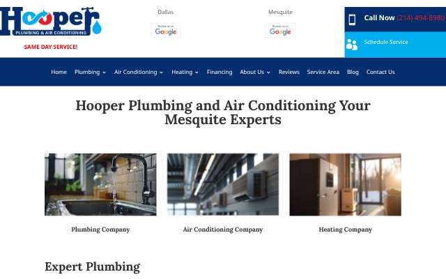 Hooper Plumbing & Air Conditioning's page as the assistant saw it