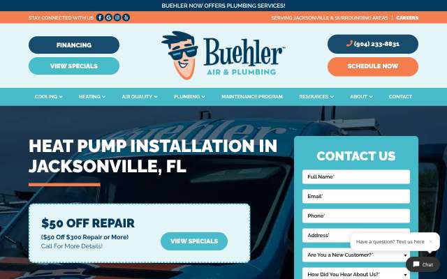 Buehler Air Conditioning & Plumbing's page as the assistant saw it