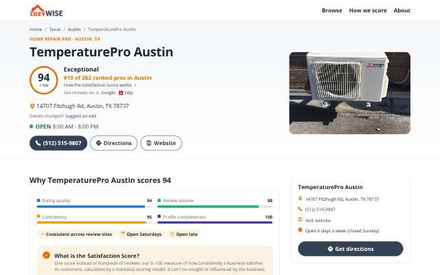 TemperaturePro Austin's page as the assistant saw it