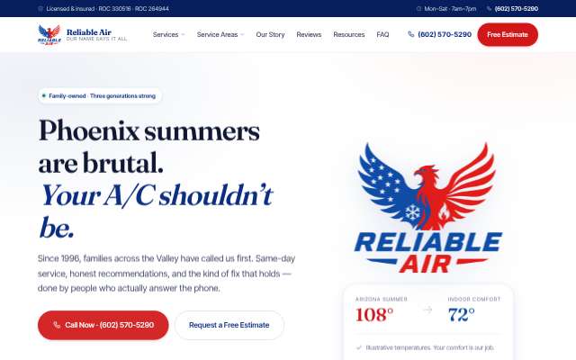Reliable Air LLC's page as the assistant saw it