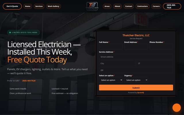 Thatcher Electric's page as the assistant saw it