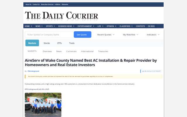 AireServ of Wake County's page as the assistant saw it