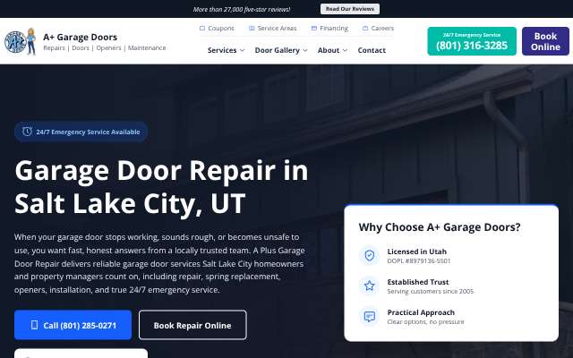 A Plus Garage Door Repair's page as the assistant saw it