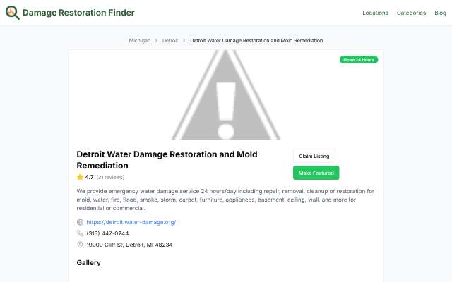 Page cited for Detroit Water Damage Restoration and Mold Remediation