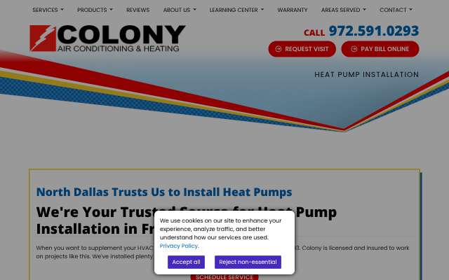 Colony Air Conditioning & Heating's page as the assistant saw it