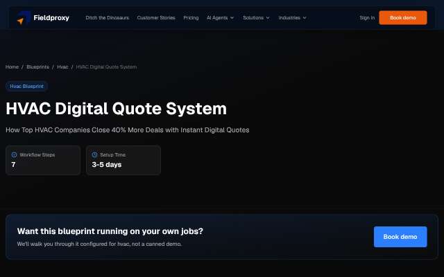 FieldProxy HVAC Digital Quote System's page as the assistant saw it