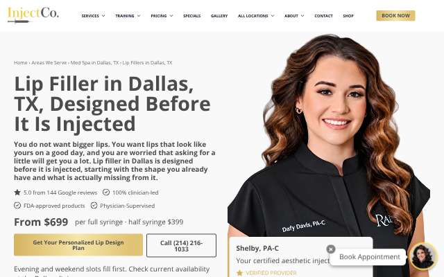 InjectCo MedSpa Dallas's page as the assistant saw it