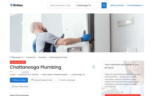 Chattanooga Plumbing's page as the assistant saw it