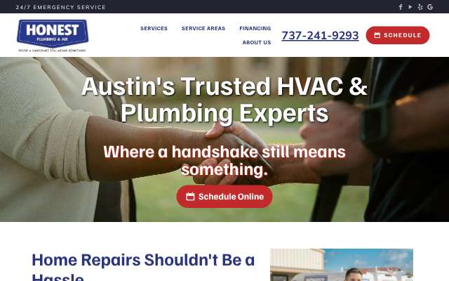 Honest Plumbing & Air's page as the assistant saw it
