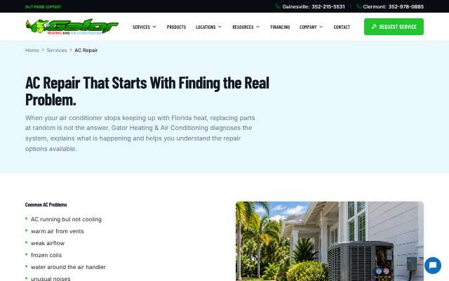 Gator Heating and Air's page as the assistant saw it
