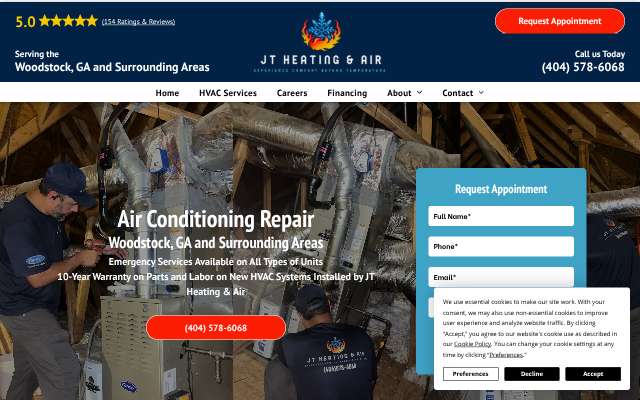 JT Heating & Air's page as the assistant saw it
