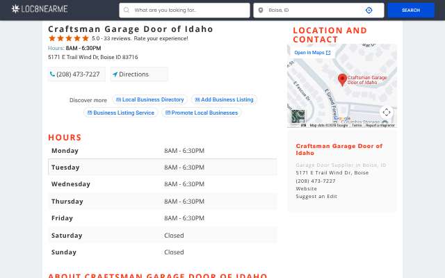 Craftsman Garage Door of Idaho's page as the assistant saw it