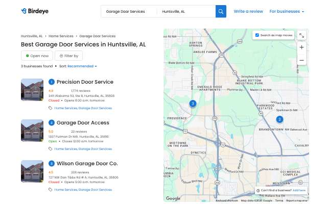 Precision Door Service's page as the assistant saw it