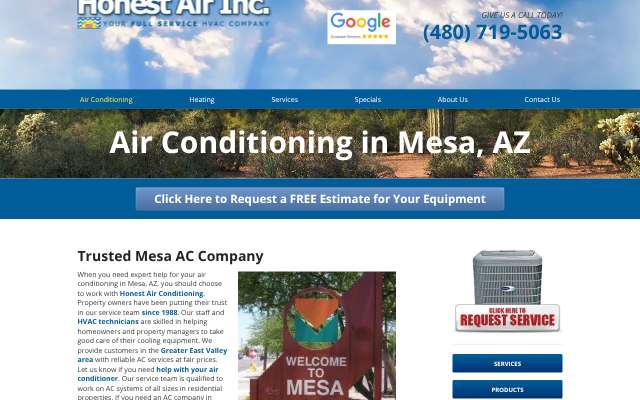 Honest Air Conditioning's page as the assistant saw it