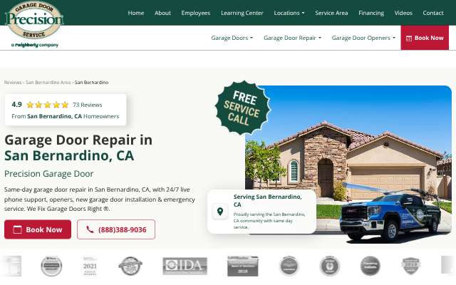 Precision Garage Door of Riverside & San Bernardino County's page as the assistant saw it