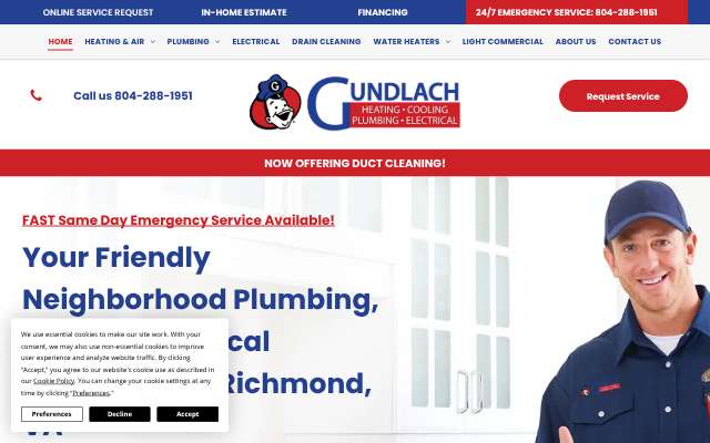 Gundlach Heating, Cooling, Plumbing & Electrical's page as the assistant saw it