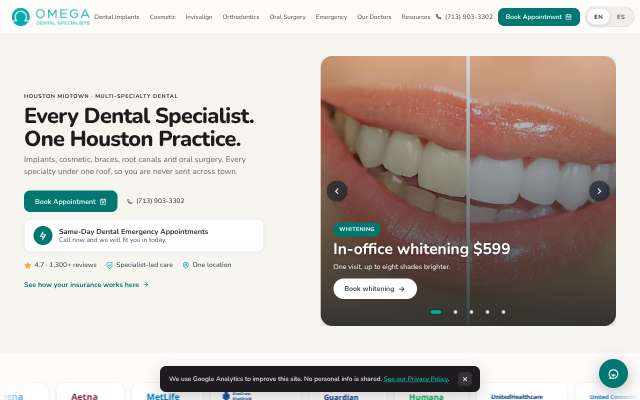 Omega Dental Specialists's page as the assistant saw it