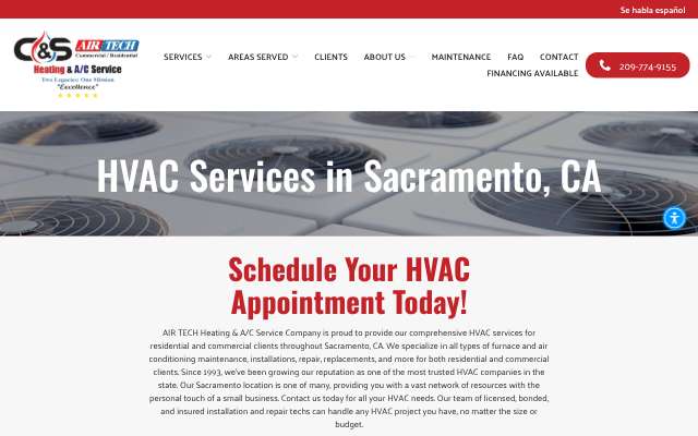 Air Tech Heating & AC Service's page as the assistant saw it
