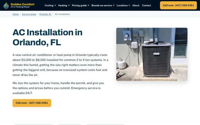 Golden Comfort Air's page as the assistant saw it