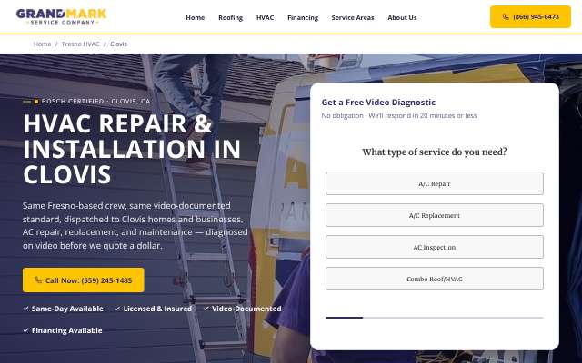 Grandmark Service Company's page as the assistant saw it