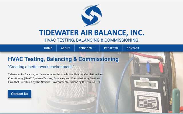 Tidewater Air Balance's page as the assistant saw it