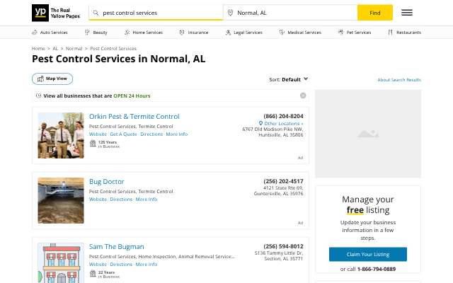 ATEC Pest Control's page as the assistant saw it