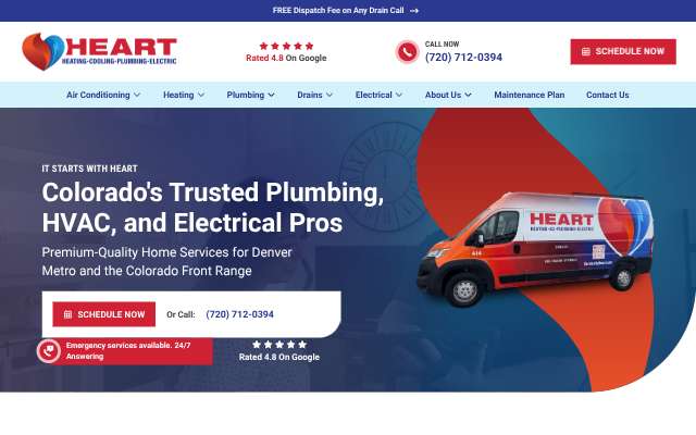Heart Heating, Cooling, Plumbing and Electric's page as the assistant saw it