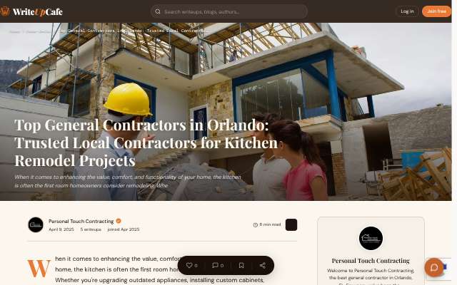 Personal Touch Contracting's page as the assistant saw it