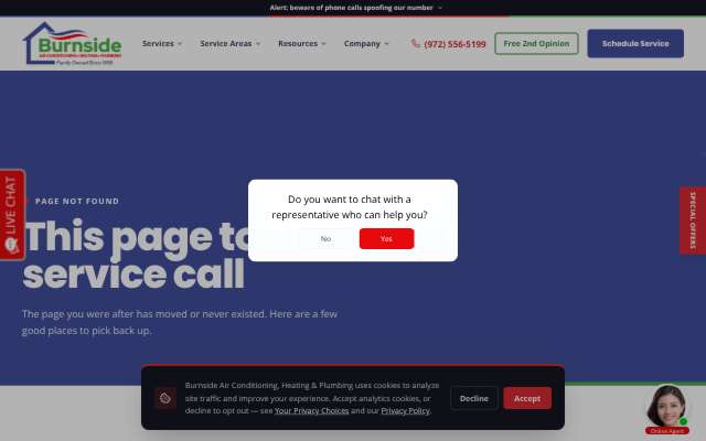 Burnside Air Conditioning's page as the assistant saw it